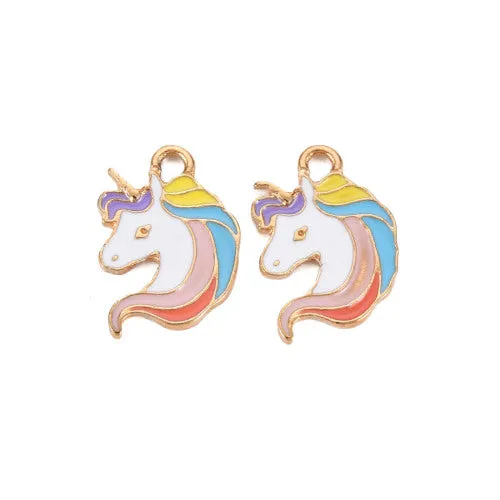 Charms, Unicorn, Single-Sided, Light Gold Plated, Alloy, Multicolored, Enamel, 18mm