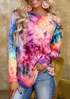 Chemisier Tie-dye Manches Longues Encolure Oblique Croisée