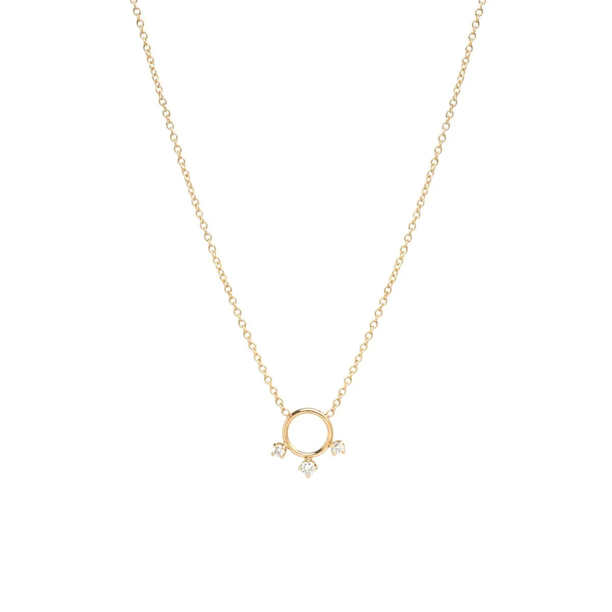 Circle with Three Prong Diamond Necklace