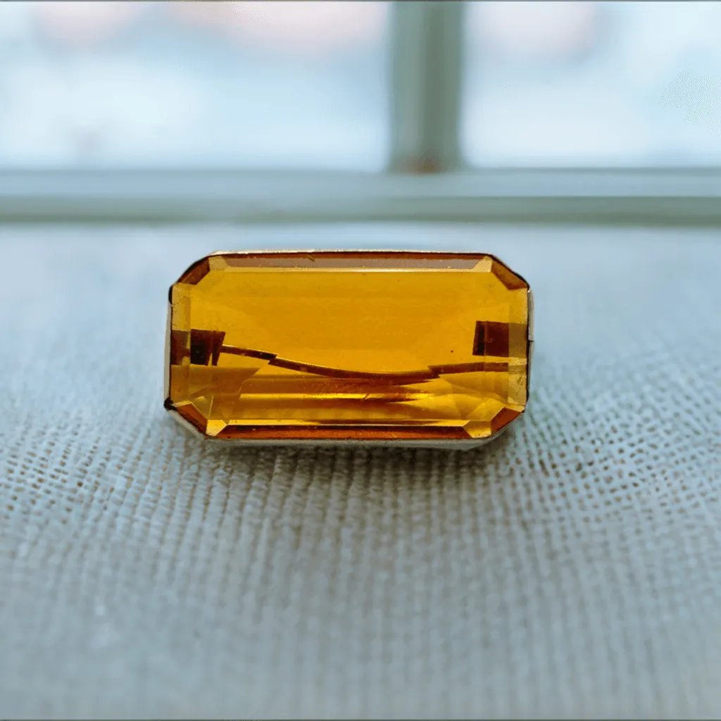 Citrine Colored Rectangular Art Deco Bar Brooch