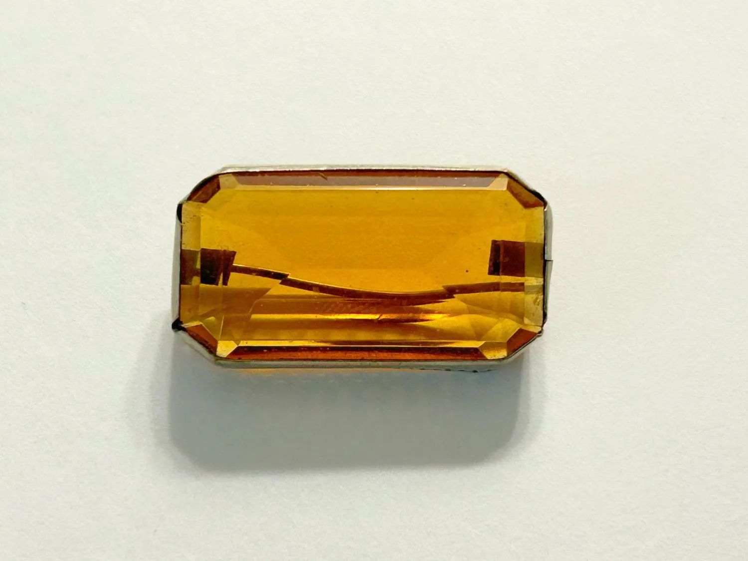 Citrine Colored Rectangular Art Deco Bar Brooch