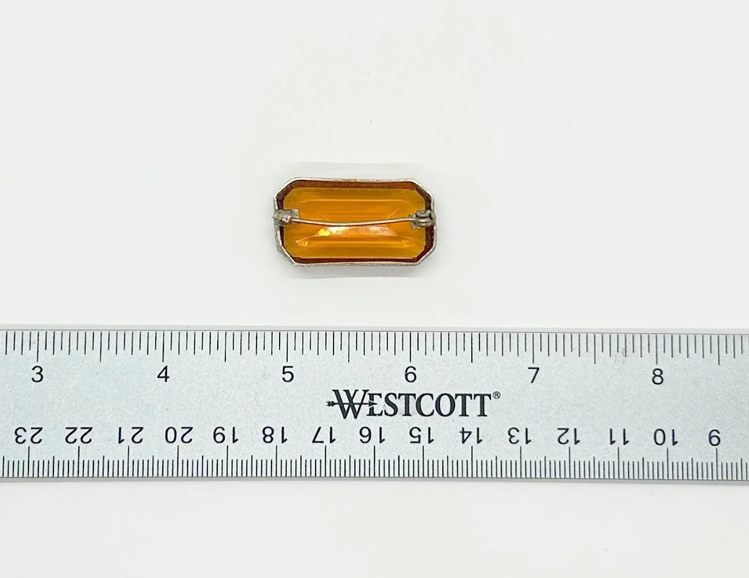 Citrine Colored Rectangular Art Deco Bar Brooch