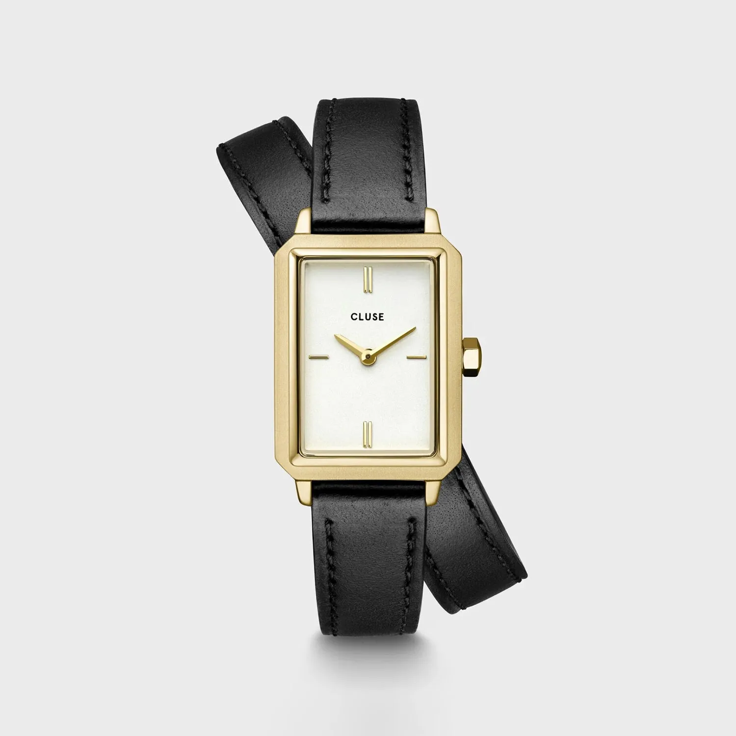 Cluse Fluette Double Leather Strap Watch, Gold & Black