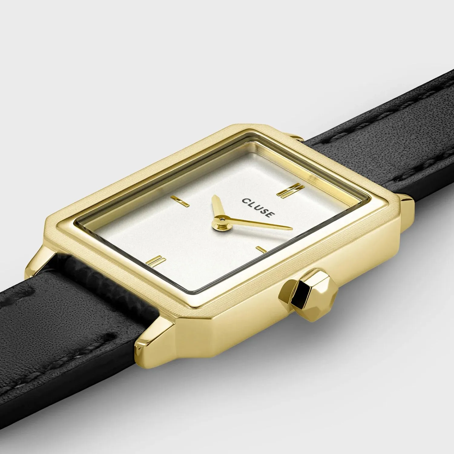 Cluse Fluette Double Leather Strap Watch, Gold & Black