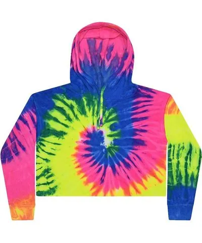 Colortone Women's Tie-Dyed Crop Hooded Sweatshirt