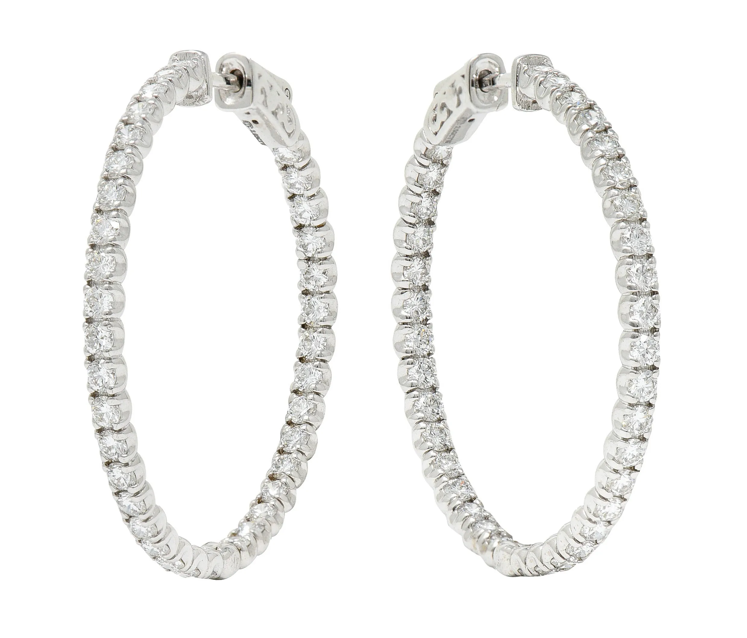 Contemporary 3.00 CTW Diamond 14 Karat White Gold 35 MM Hoop Earrings