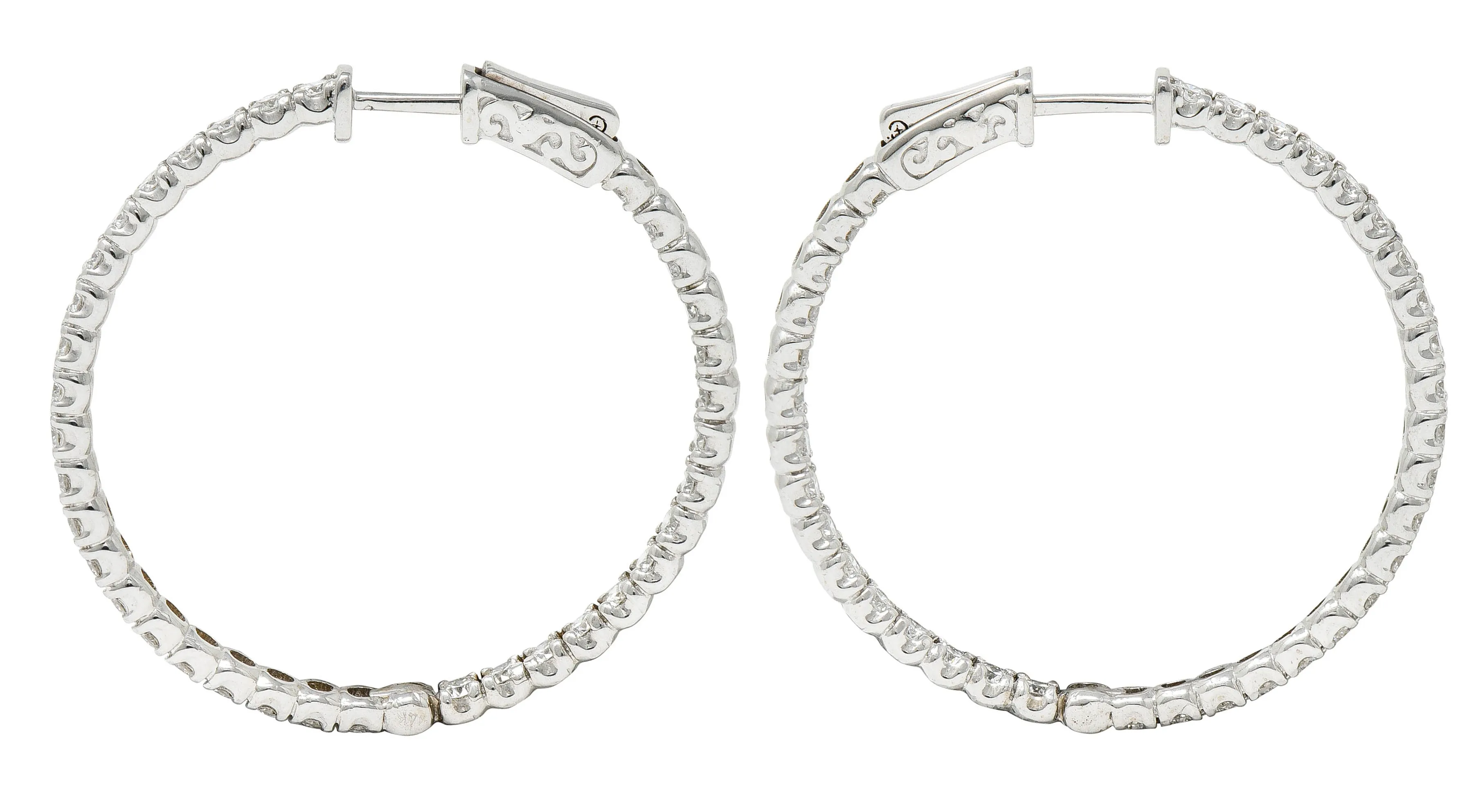 Contemporary 3.00 CTW Diamond 14 Karat White Gold 35 MM Hoop Earrings