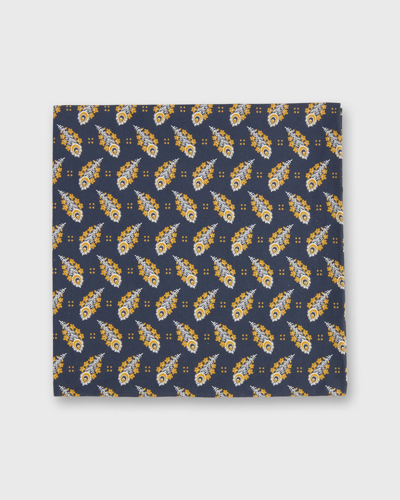 Cotton Print Pocket Square in Navy/Gold Paisley Feather Liberty Fabric