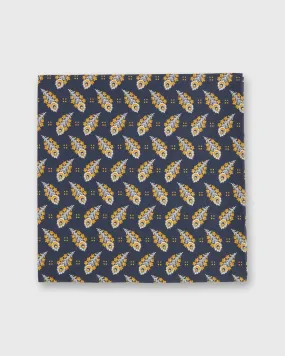 Cotton Print Pocket Square in Navy/Gold Paisley Feather Liberty Fabric