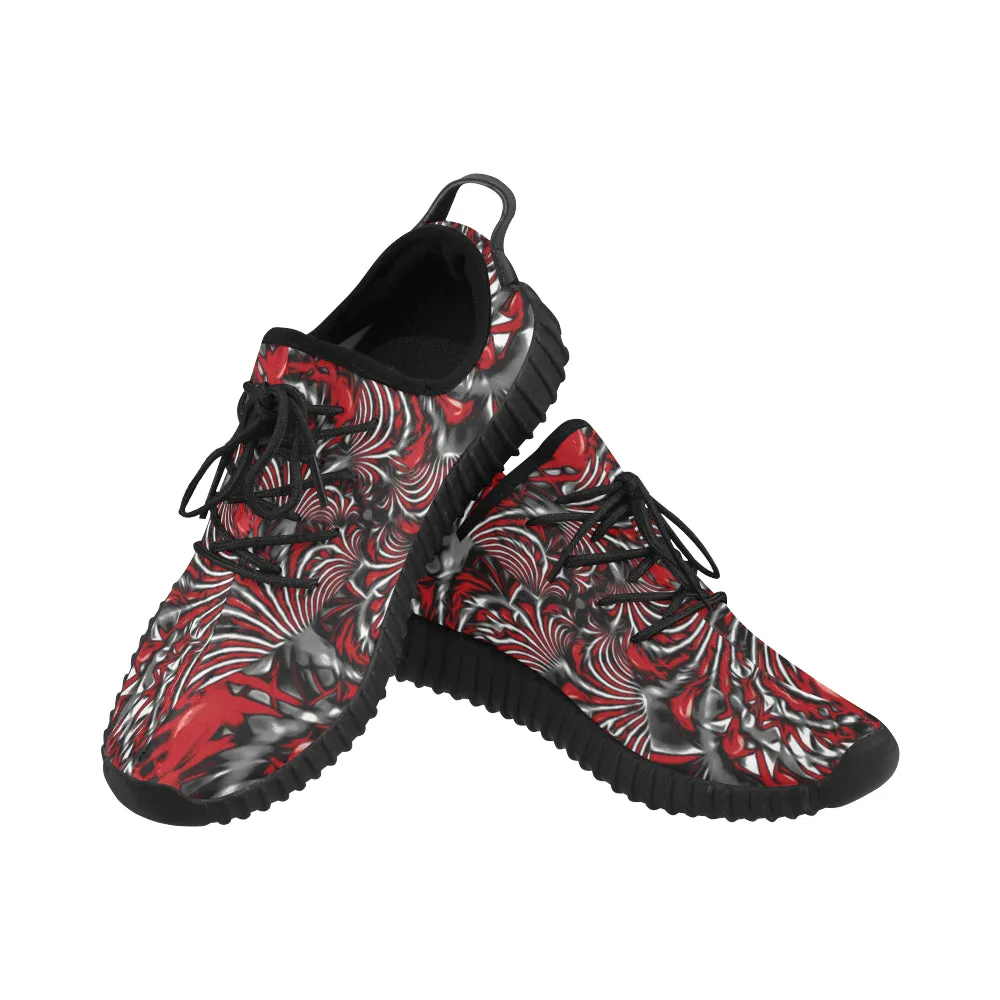 Crimson Burst Fractal Men's Breathable Woven Running Shoes