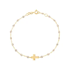 Cross Charm Classic Gigi Sparkle bracelet, Yellow Gold, 6.7