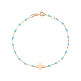 Cross Charm Classic Gigi Turquoise bracelet, Rose Gold, 6.7