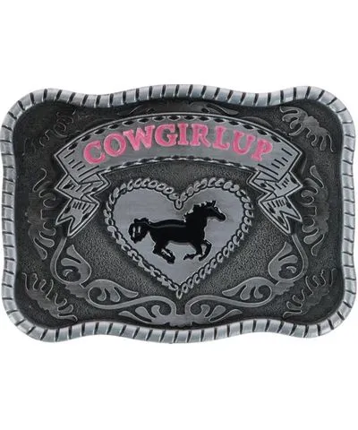 CTM Women's Rectangle Cowgirl Up Horse Belt Buckle