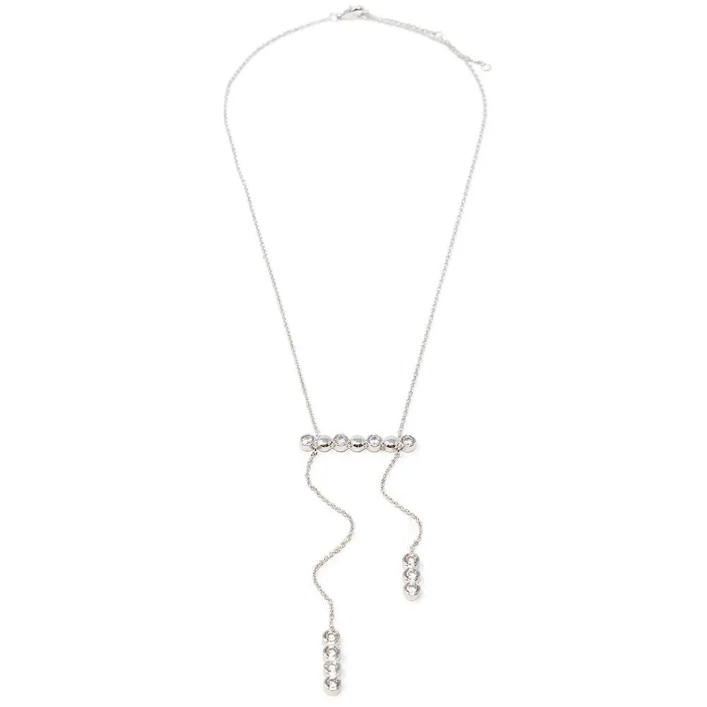 CZ Bar Drop Necklace Rhodium Plated