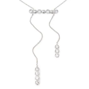 CZ Bar Drop Necklace Rhodium Plated