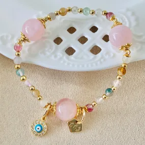 Delicate Rainbow Tourmaline & Madagascar Rose Quartz Bracelet