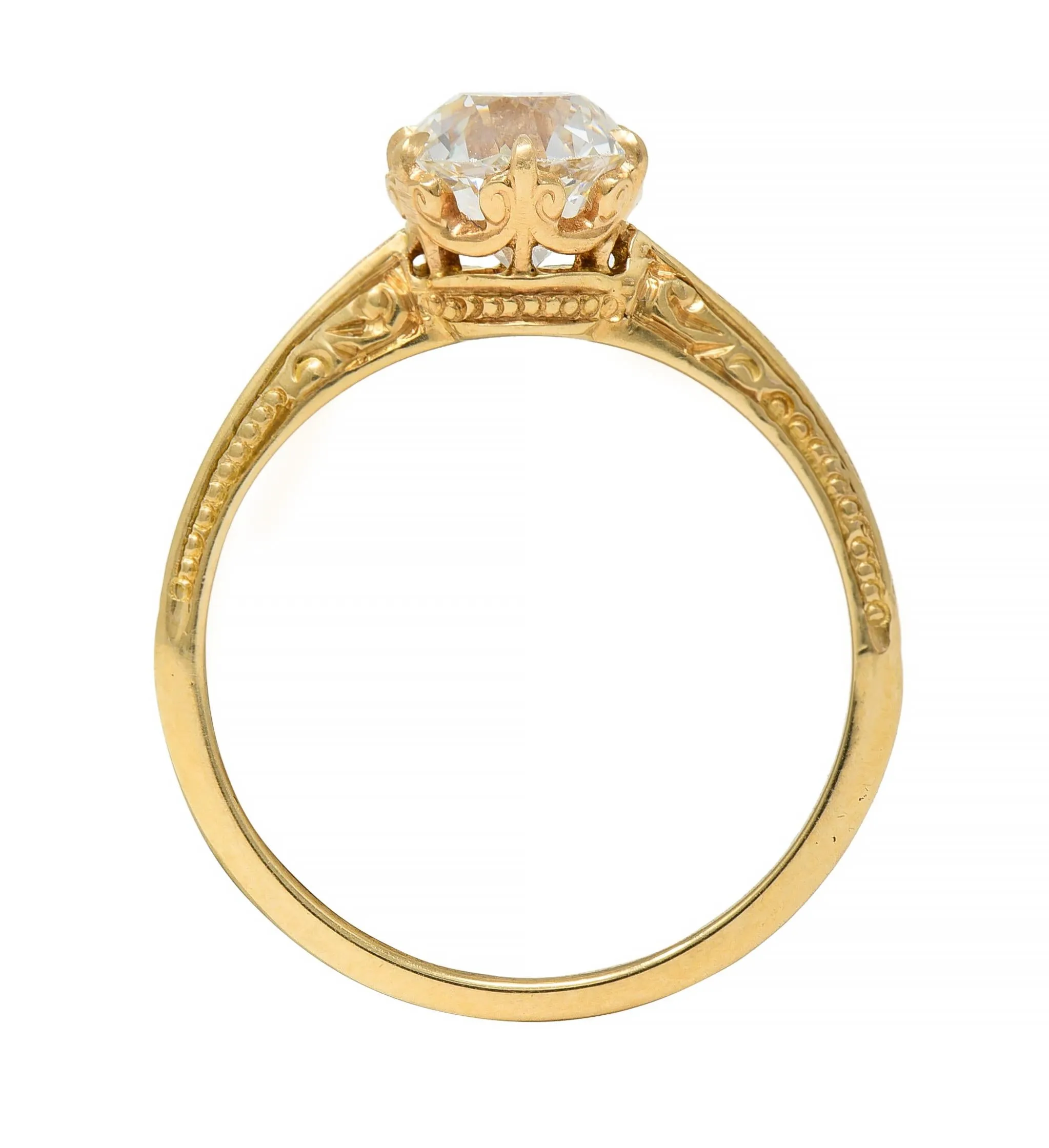 Edwardian 1.26 CTW Old European Diamond 14 Karat Gold Fleur-De-Lis Antique Engagement Ring