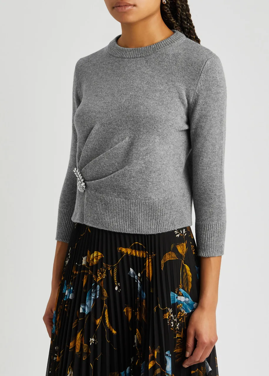 ERDEM Brooch-embellished wool jumper  -                         -                     -                