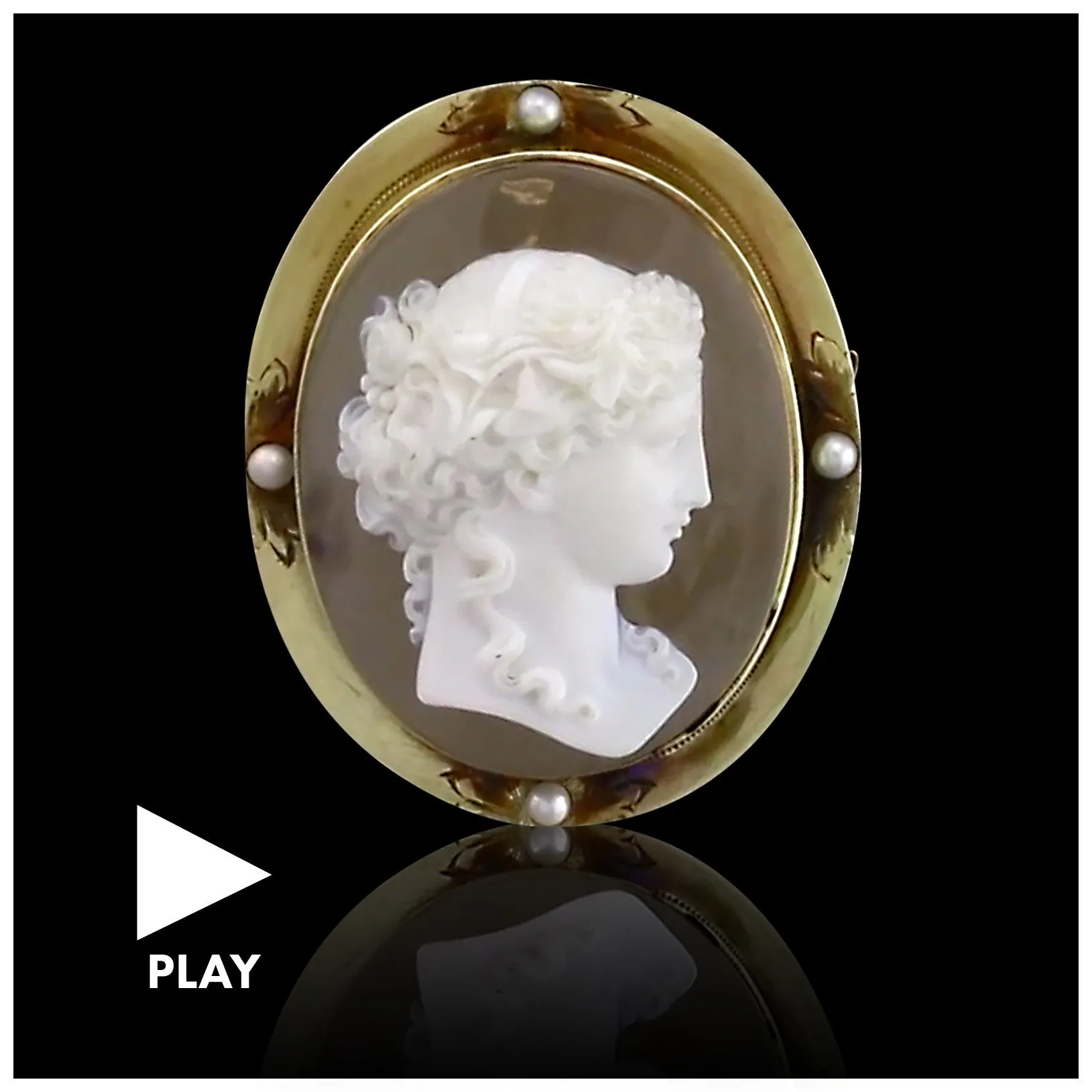 Estate Hardstone Cameo, Pearl and Yellow Gold Brooch