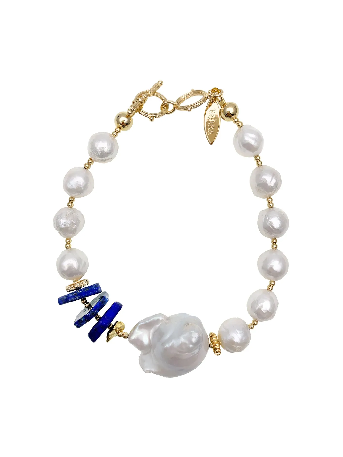 Freshwater Pearls With Lapis and Baroque Bracelet EB002