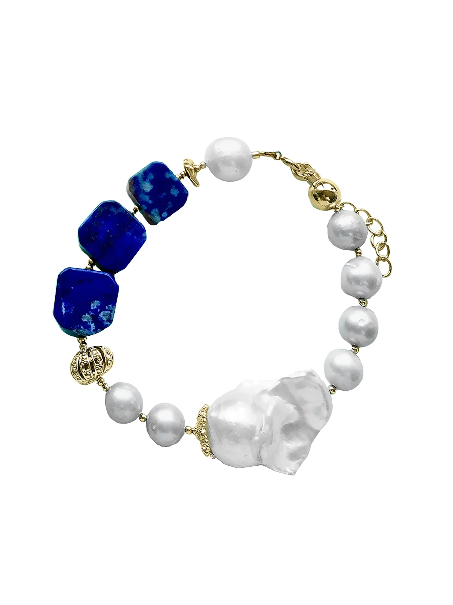 Freshwater Pearls With Square Lapis Bracelet MB043