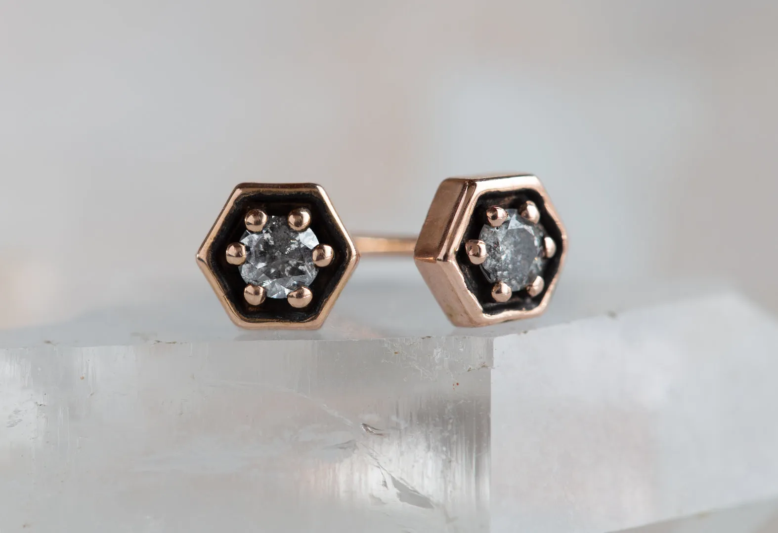 Galaxy Diamond Hexagon Stud Earrings