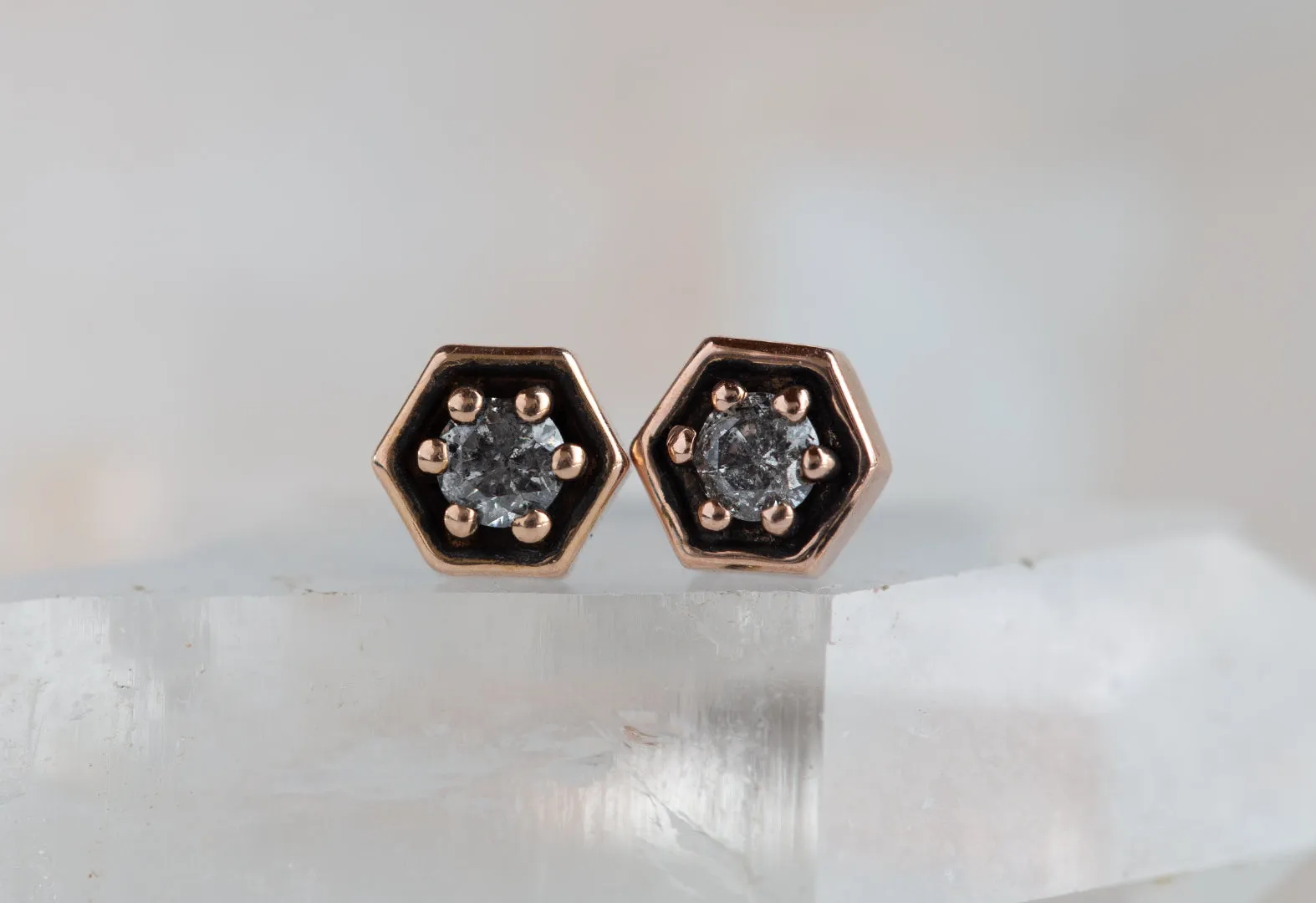 Galaxy Diamond Hexagon Stud Earrings