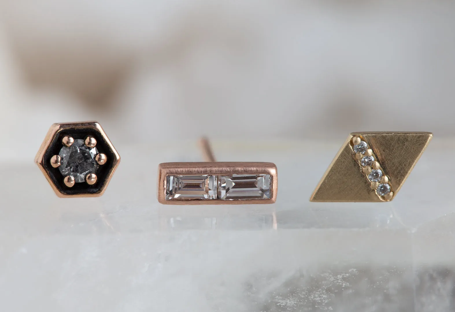 Galaxy Diamond Hexagon Stud Earrings