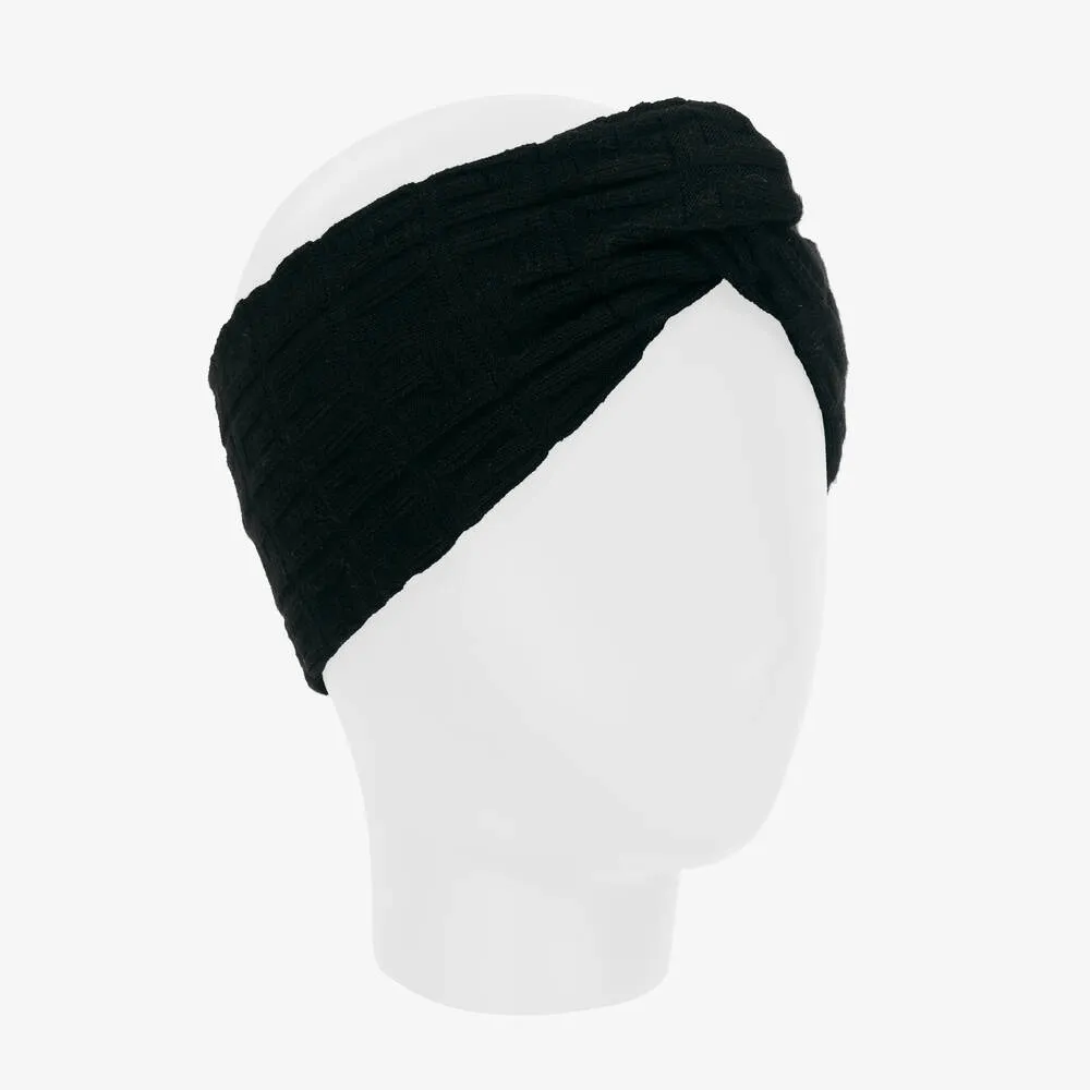 Girls Black Logo Knit Headband