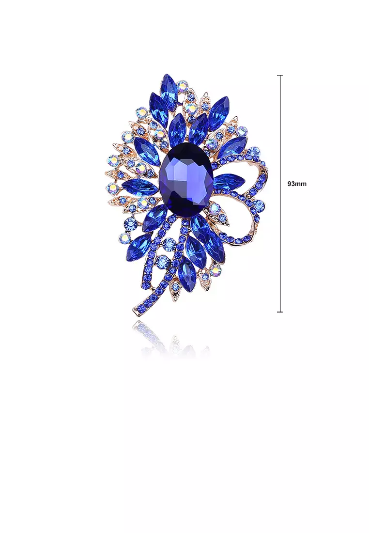 Glamorousky Elegant and Bright Plated Gold Geometric Flower Brooch with Blue Cubic Zirconia