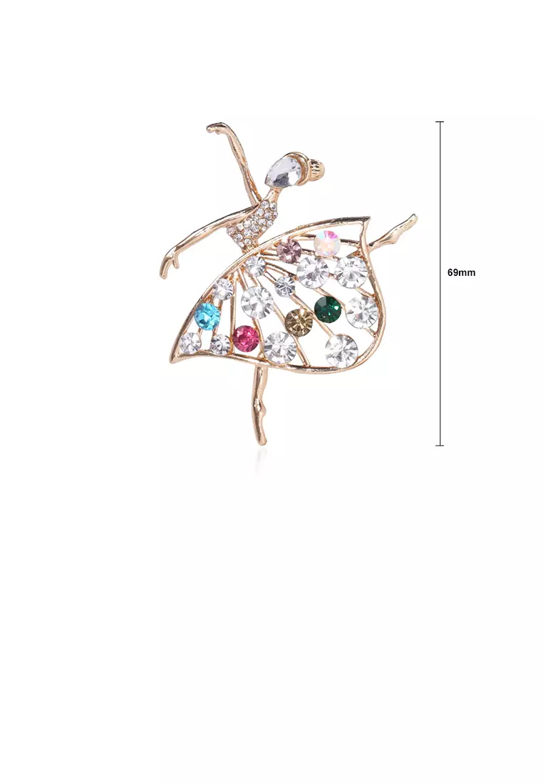 Glamorousky Elegant Temperament Plated Gold Ballerina Brooch with Cubic Zirconia