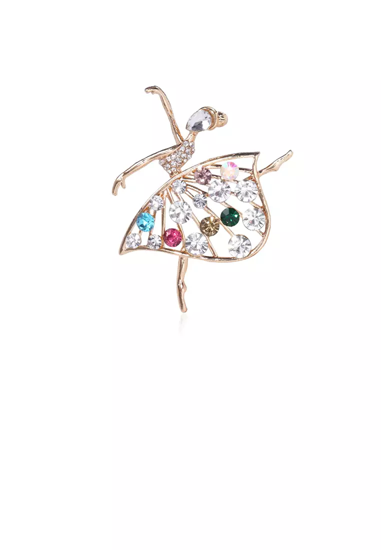 Glamorousky Elegant Temperament Plated Gold Ballerina Brooch with Cubic Zirconia