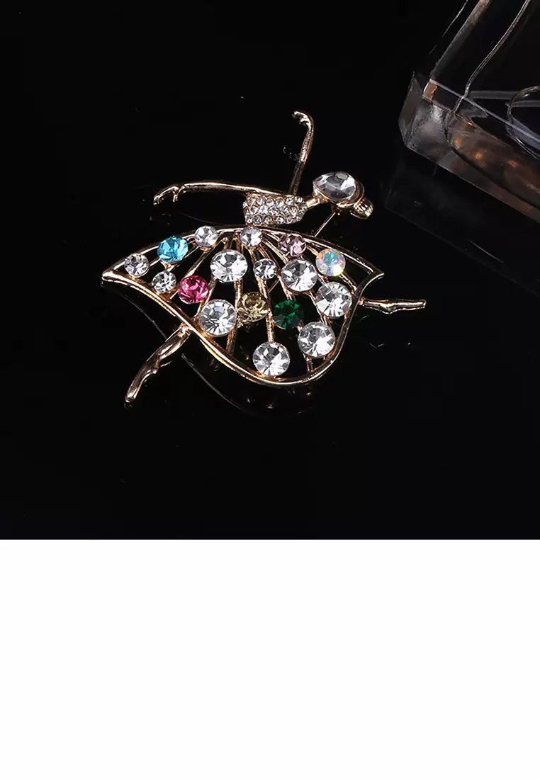 Glamorousky Elegant Temperament Plated Gold Ballerina Brooch with Cubic Zirconia