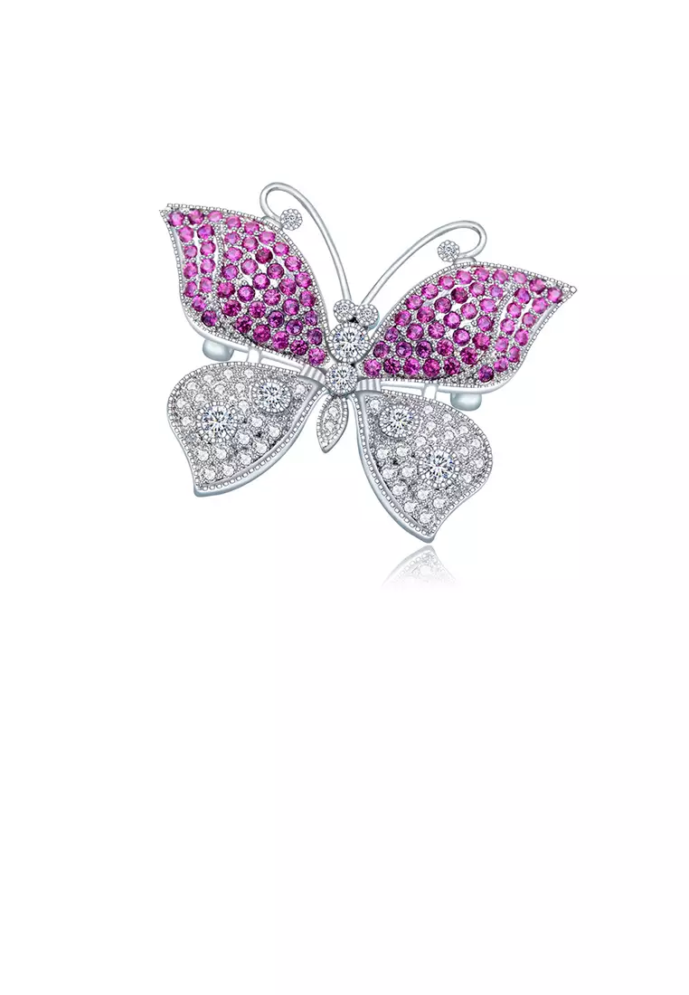 Glamorousky Fashion and Elegant Butterfly Brooch with Purple Cubic Zirconia