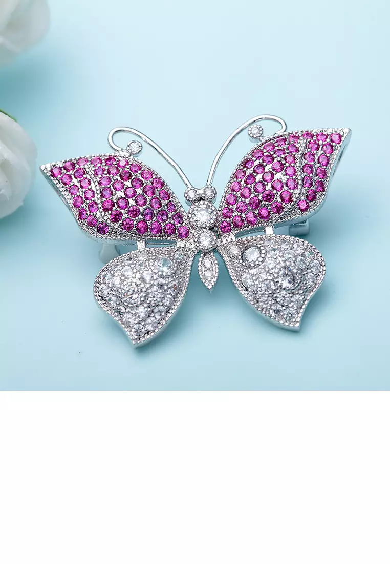 Glamorousky Fashion and Elegant Butterfly Brooch with Purple Cubic Zirconia