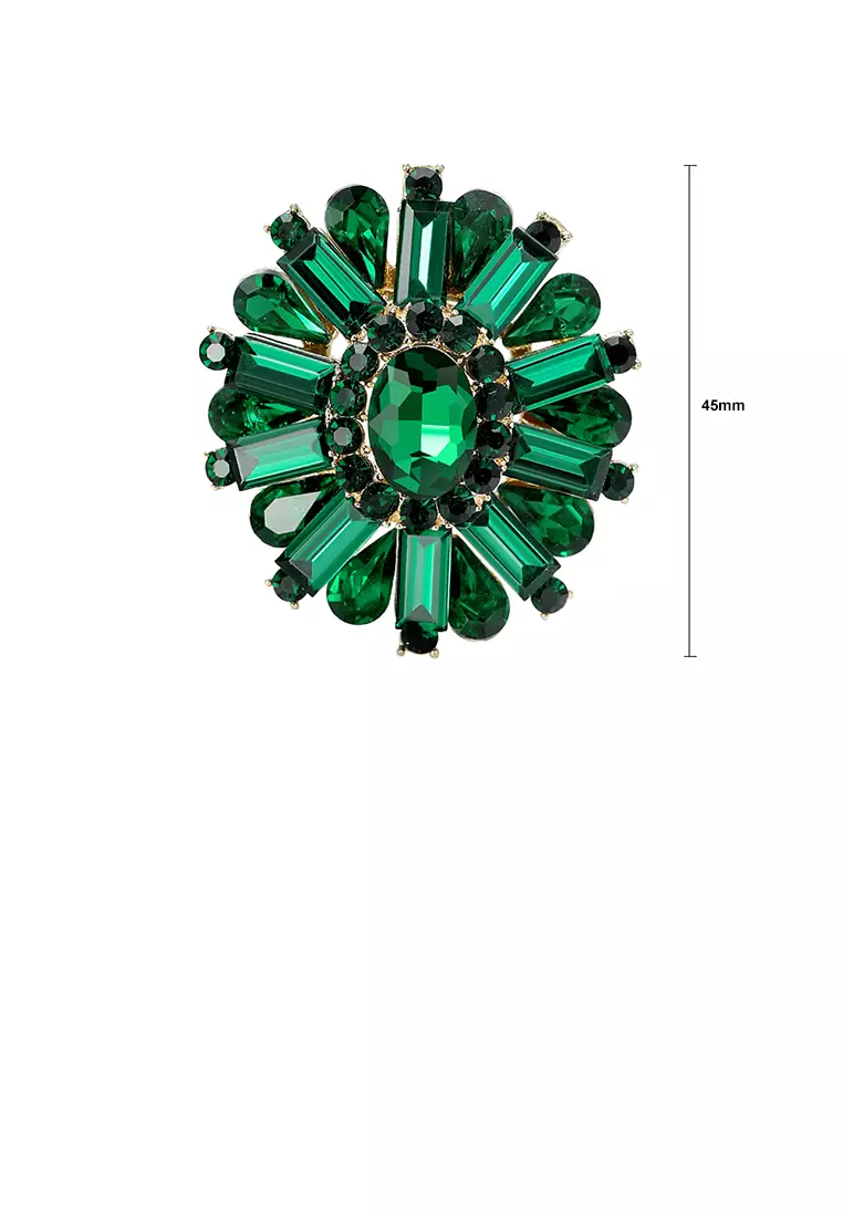 Glamorousky Fashion and Elegant Plated Gold Flower Brooch with Green Cubic Zirconia