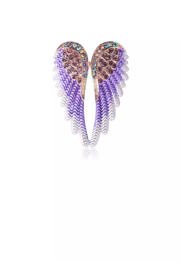 Glamorousky Fashion and Elegant Purple Angel Wing Brooch with Cubic Zirconia