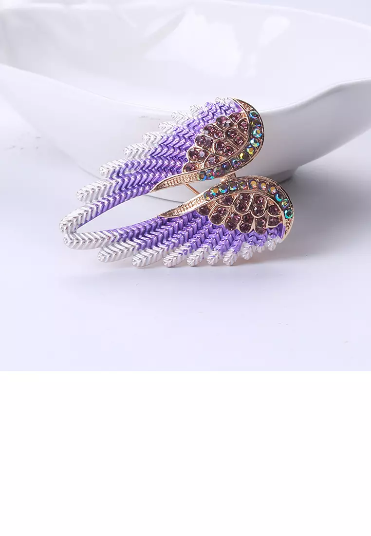 Glamorousky Fashion and Elegant Purple Angel Wing Brooch with Cubic Zirconia