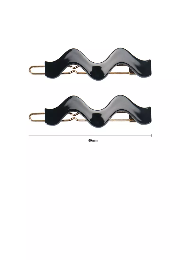 Glamorousky Simple and Fashion Black Wavy Geometric Hair Clip Accessories 2-pack