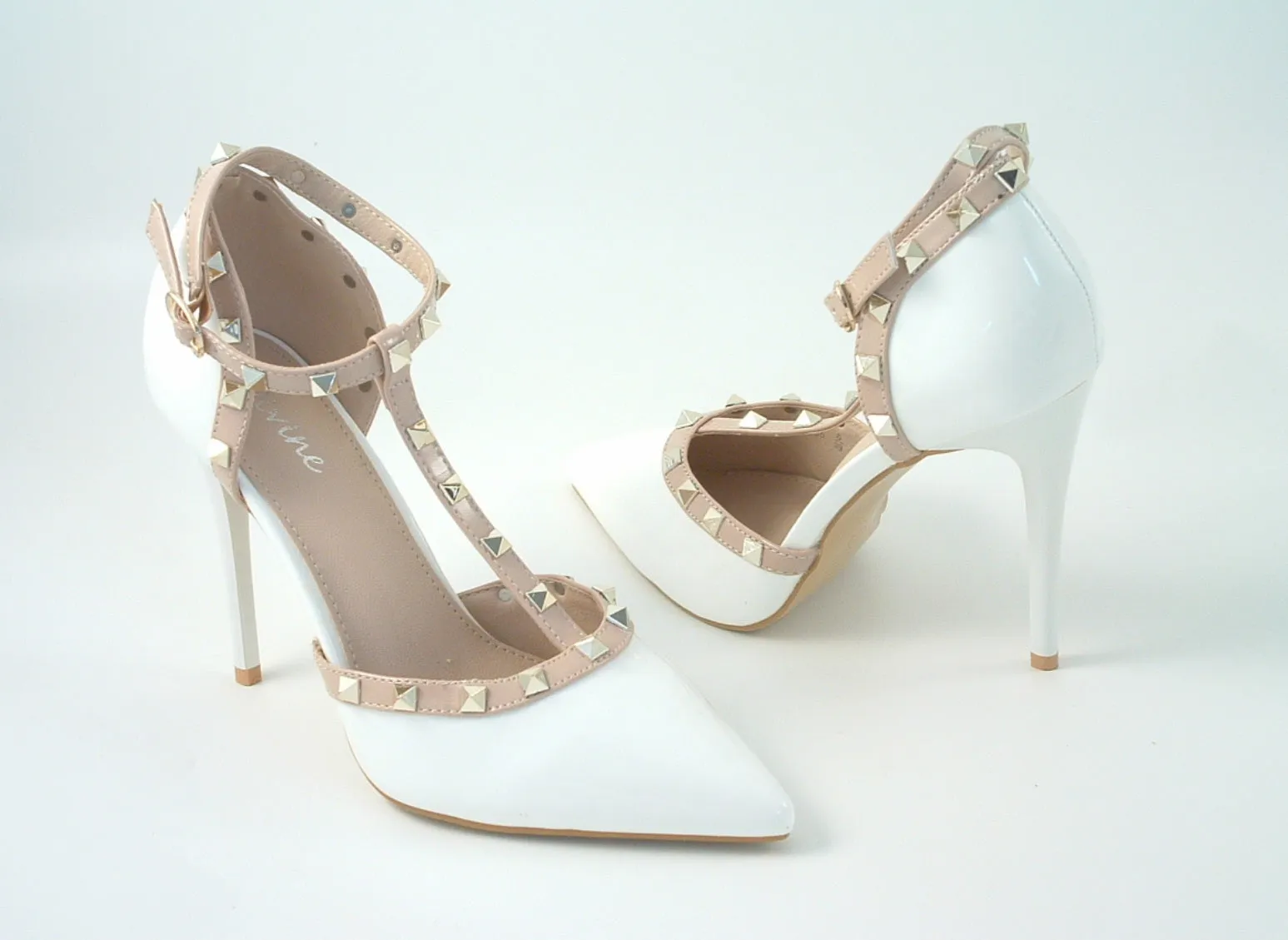 Glitz Shoes Cassidy Studded T Bar Court Shoe