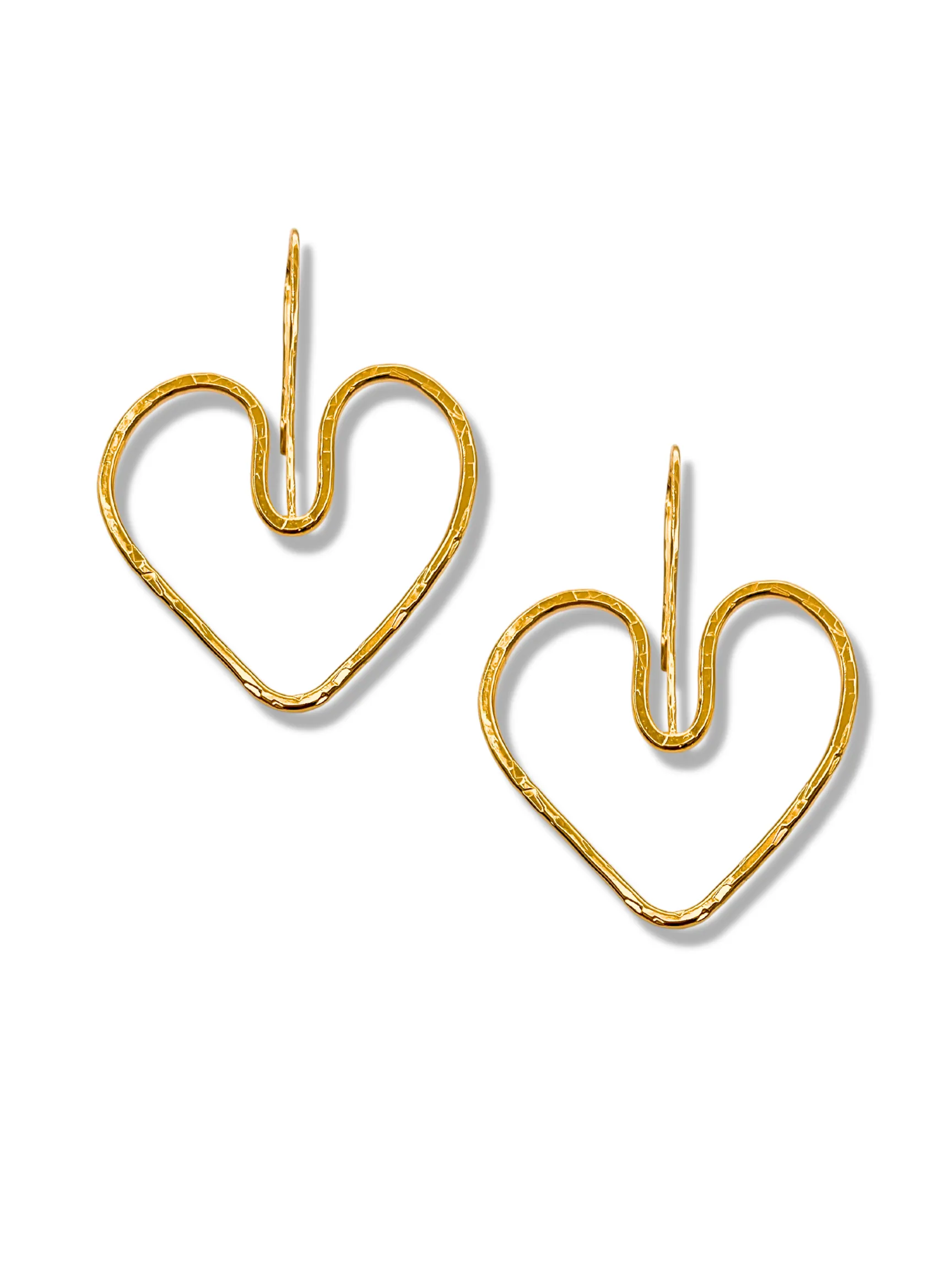 Gold Fluttering Heart Hook Earrings