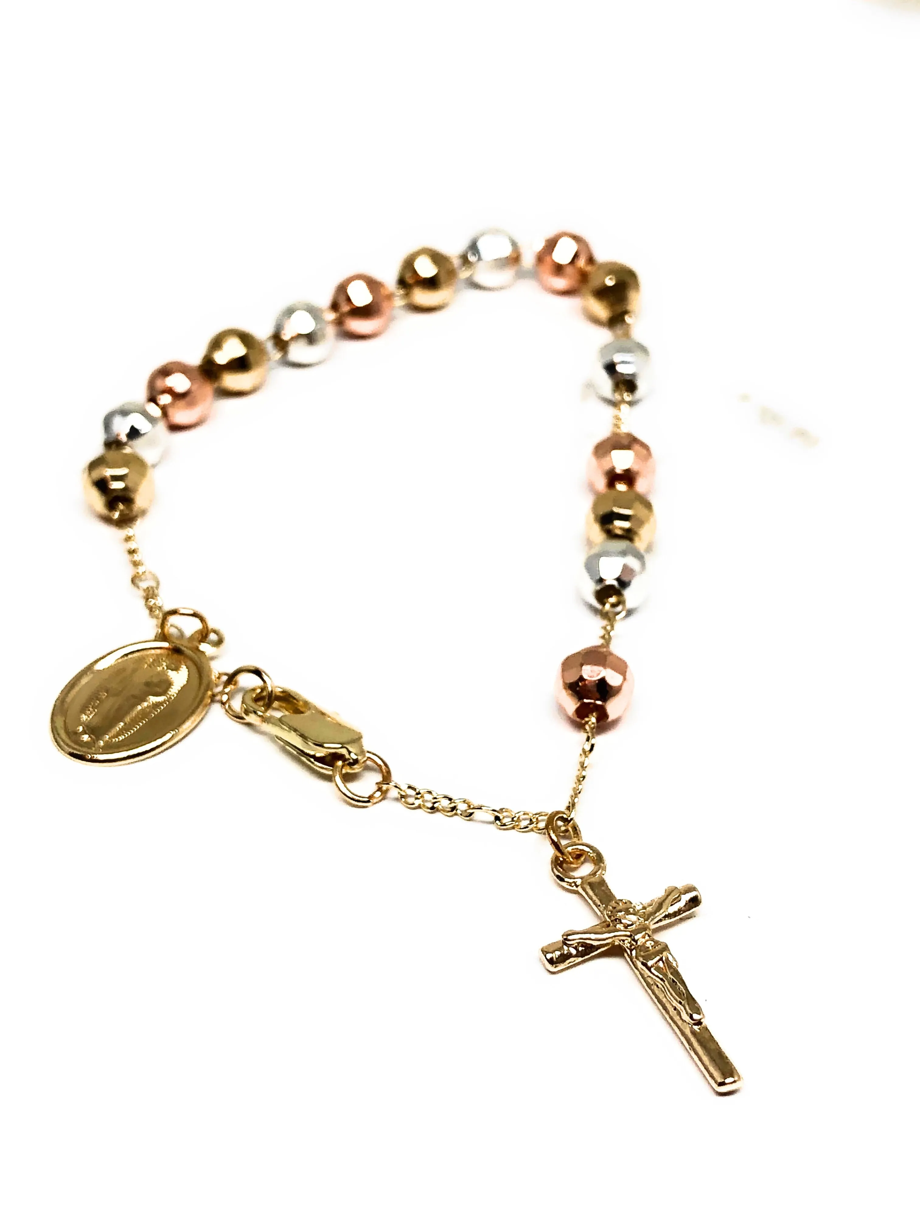 Gold Plated Tri-Color Saint Jude Bracelet San Judas Pulsera Tres Colores 8”