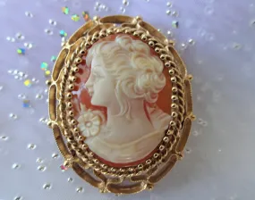 GORGEOUS Antique Cameo Brooch,Hand Carved Shell Cameo,Ornate 14 KT Gold Setting,Pin or Pendant,Collectible Antique Cameos,Vintag