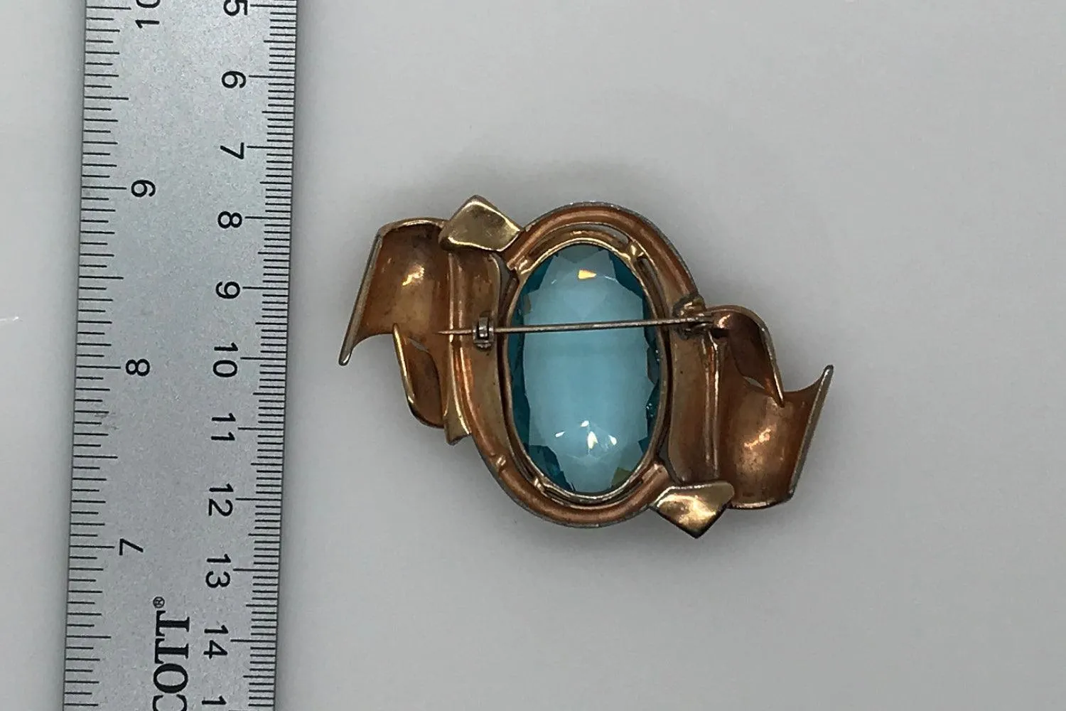 Gorgeous Vintage Brooch with Huge Oval Clear Aqua Stone