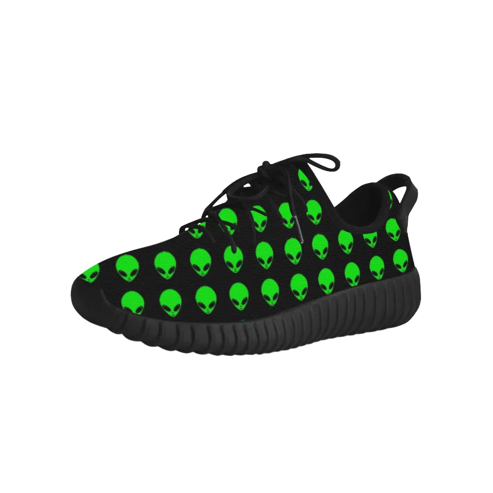 Green Alien Head Men's Breathable Woven Running Shoes