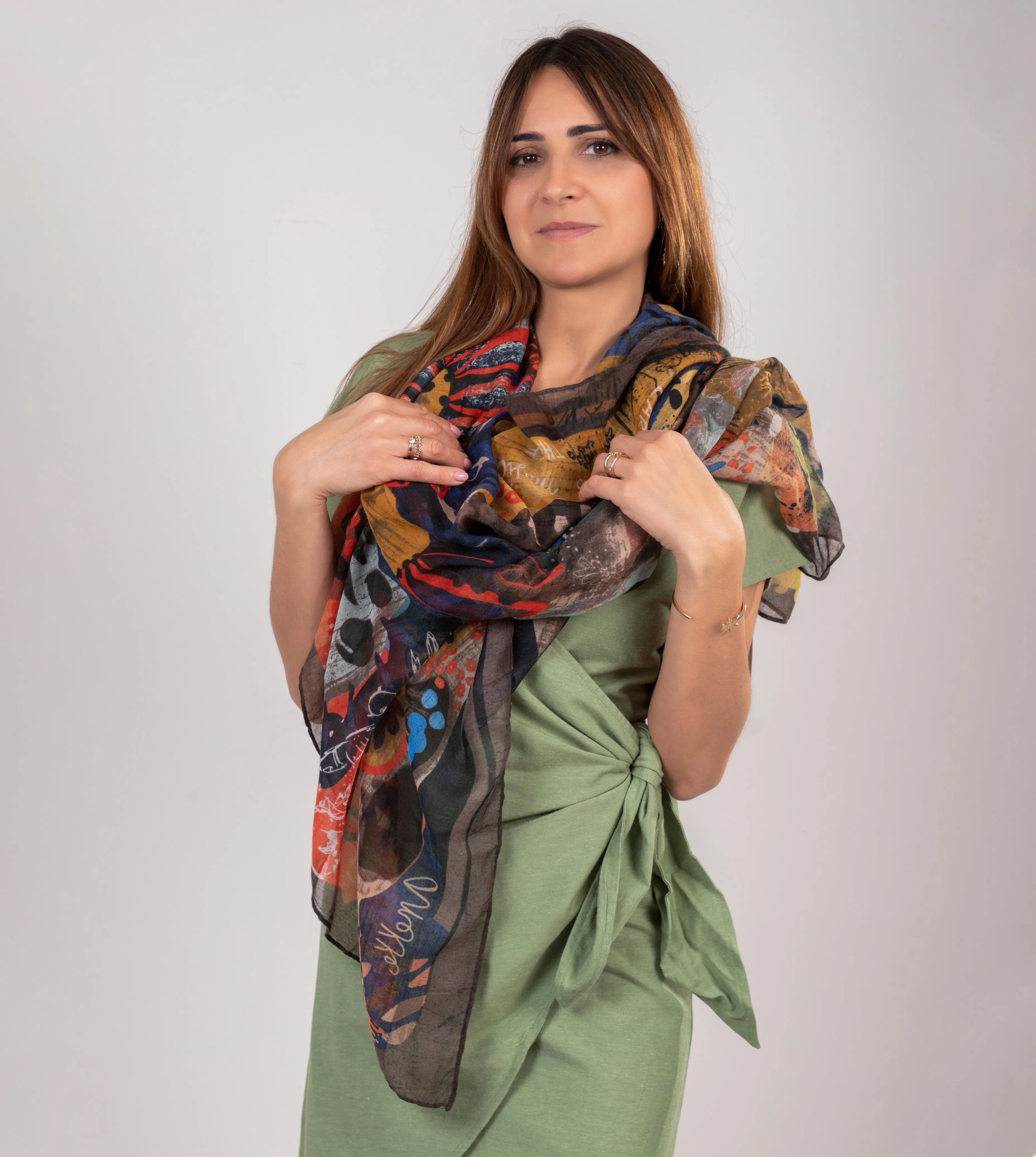 Green print scarf