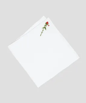 Handmade Italian Linen Pocket Square with Rose Embroidery