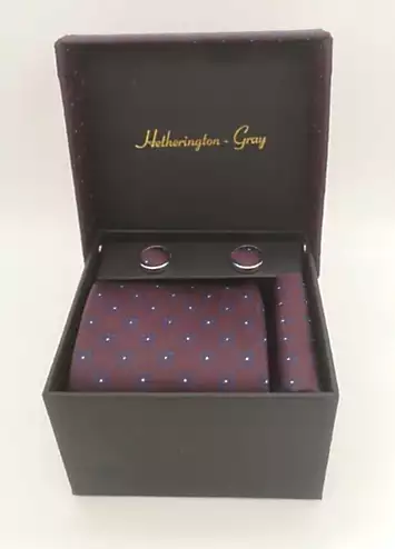 Hetherington Gray Burgundy with Blue Flower Tie, Pocket Square & Cufflink Set | Look Again