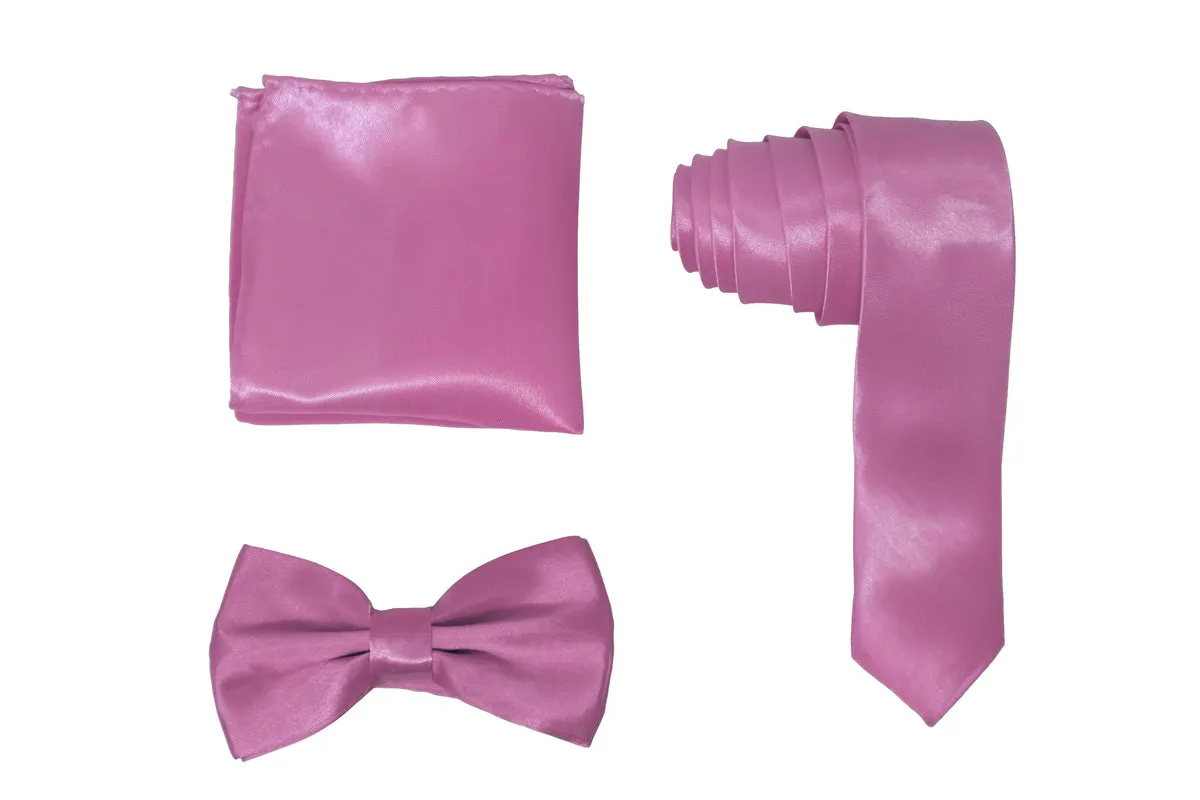 H.R. Lash | SLMNBP017 | Slim Necktie, Bow Tie and Pocket Square 3 Piece Set | Light Plum