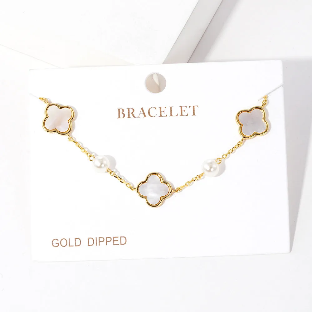 iLLASPARKZ Gold Dipped Mother of Pearl Quatrefoil Station Bracelet